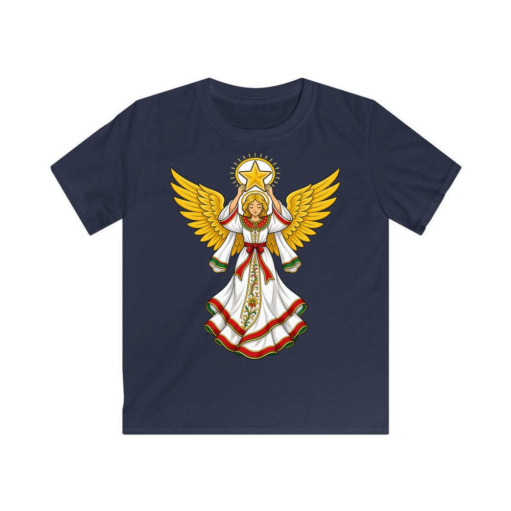 Angel Holding Golden Star personalised kids Christmas tee in navy