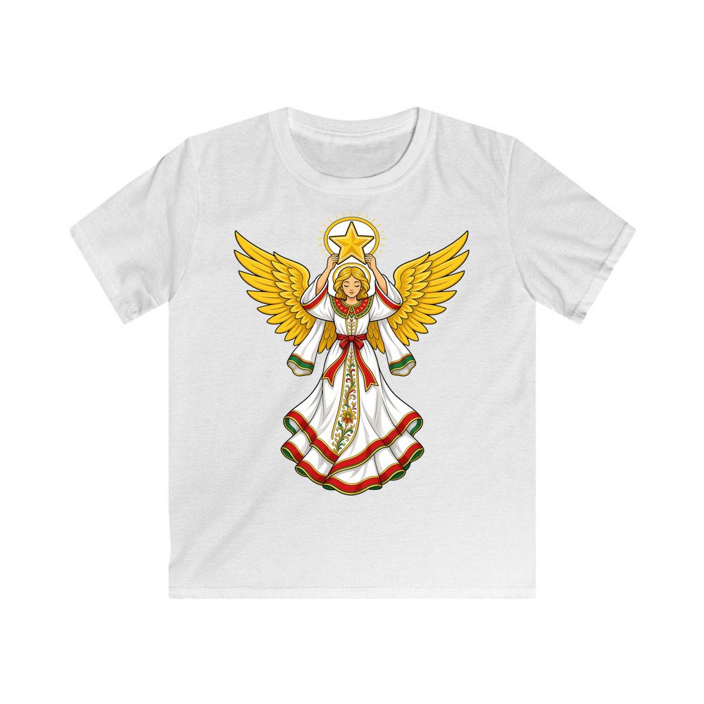 Angel Holding Golden Star personalised kids Christmas tee in white
