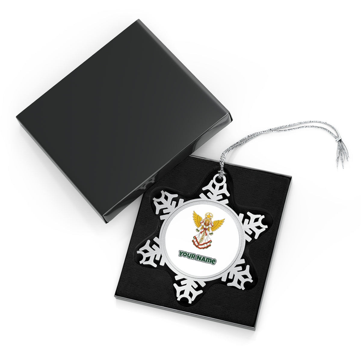 Angel Holding Golden Star Personalised Pewter Christmas Ornament
