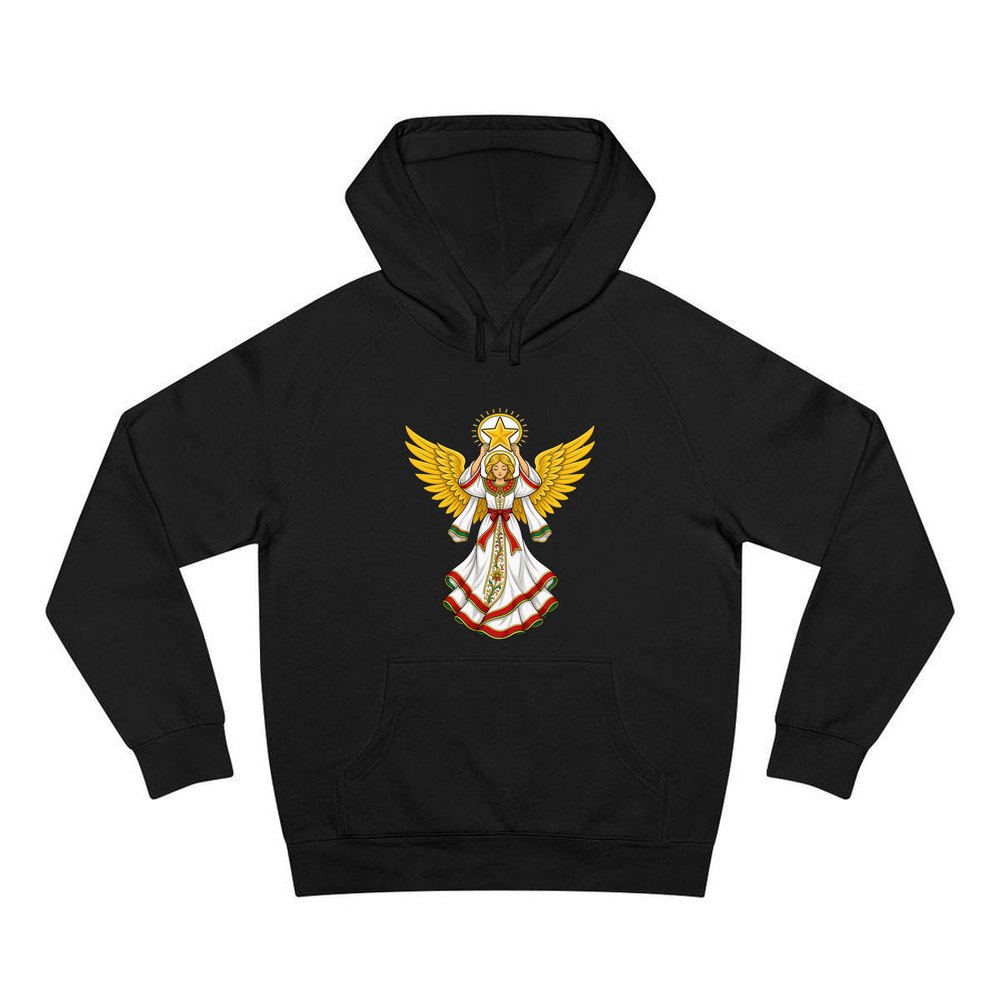 Angel Holding Golden Star personalised Christmas hoodie in black