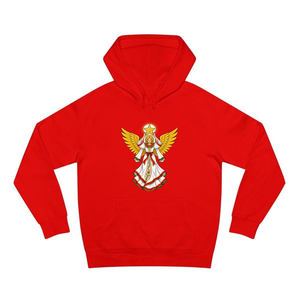 Angel Holding Golden Star personalised Christmas hoodie in red