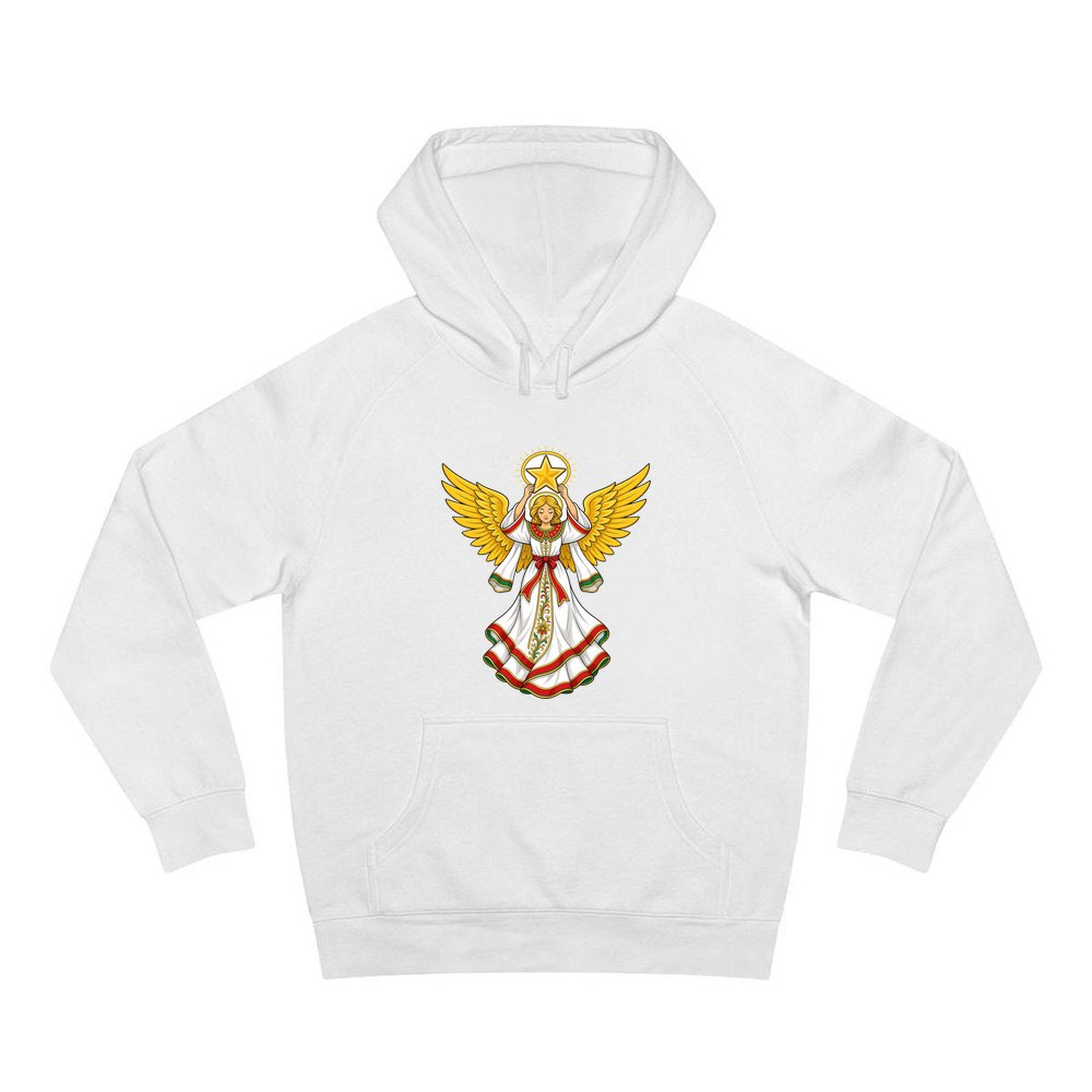 Angel Holding Golden Star personalised Christmas hoodie in white