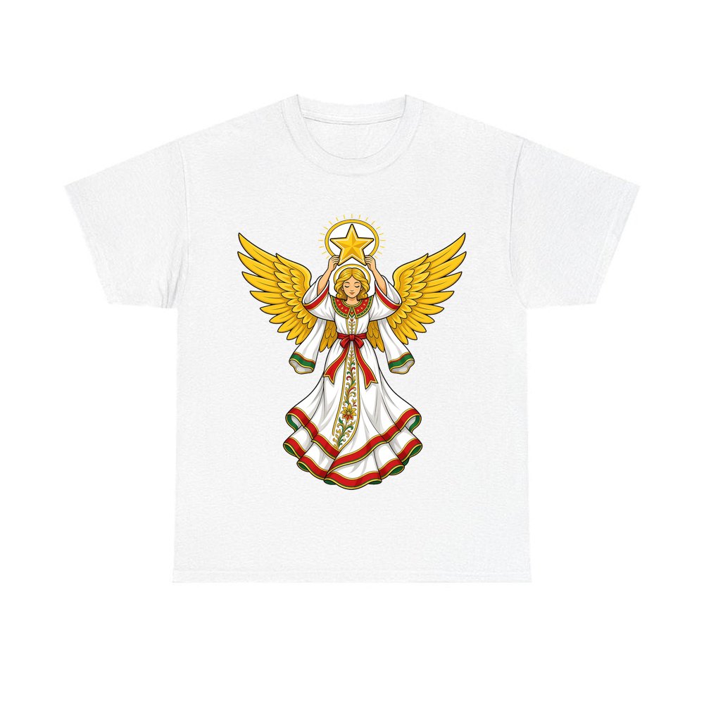 Angel Holding Golden Star personalised Christmas T-shirt in white