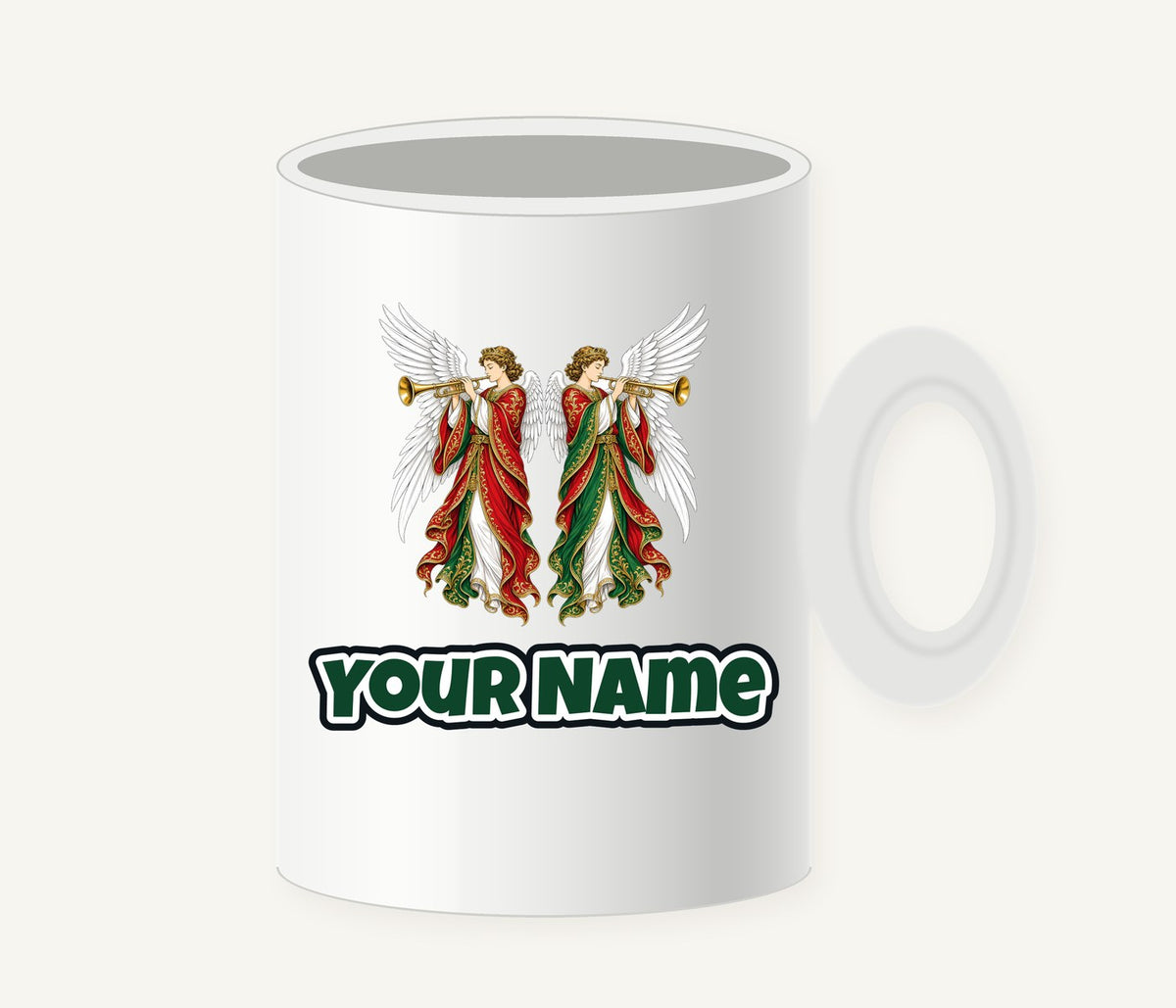 Angels With Golden Trumpets Personalised Christmas Mug