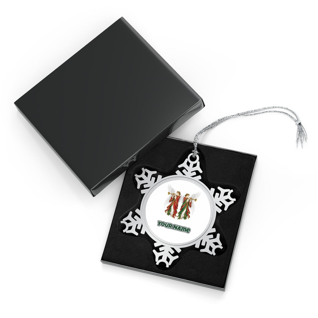 Angels With Golden Trumpets Personalised Pewter Christmas Ornament