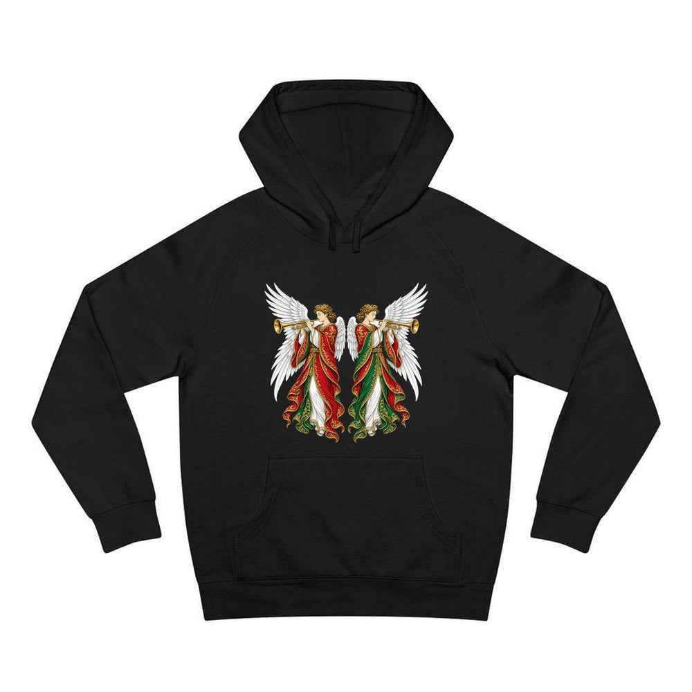 Angels With Golden Trumpets personalised Christmas hoodie in black