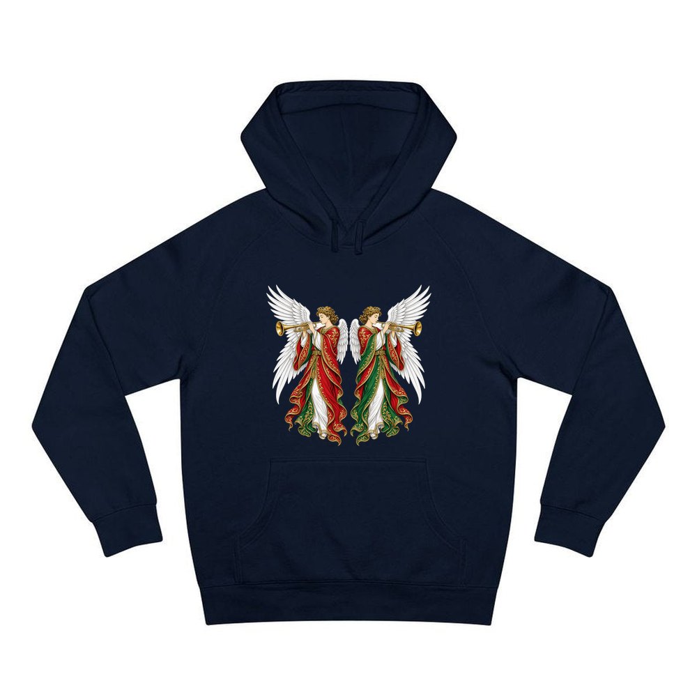 Angels With Golden Trumpets personalised Christmas hoodie in navy