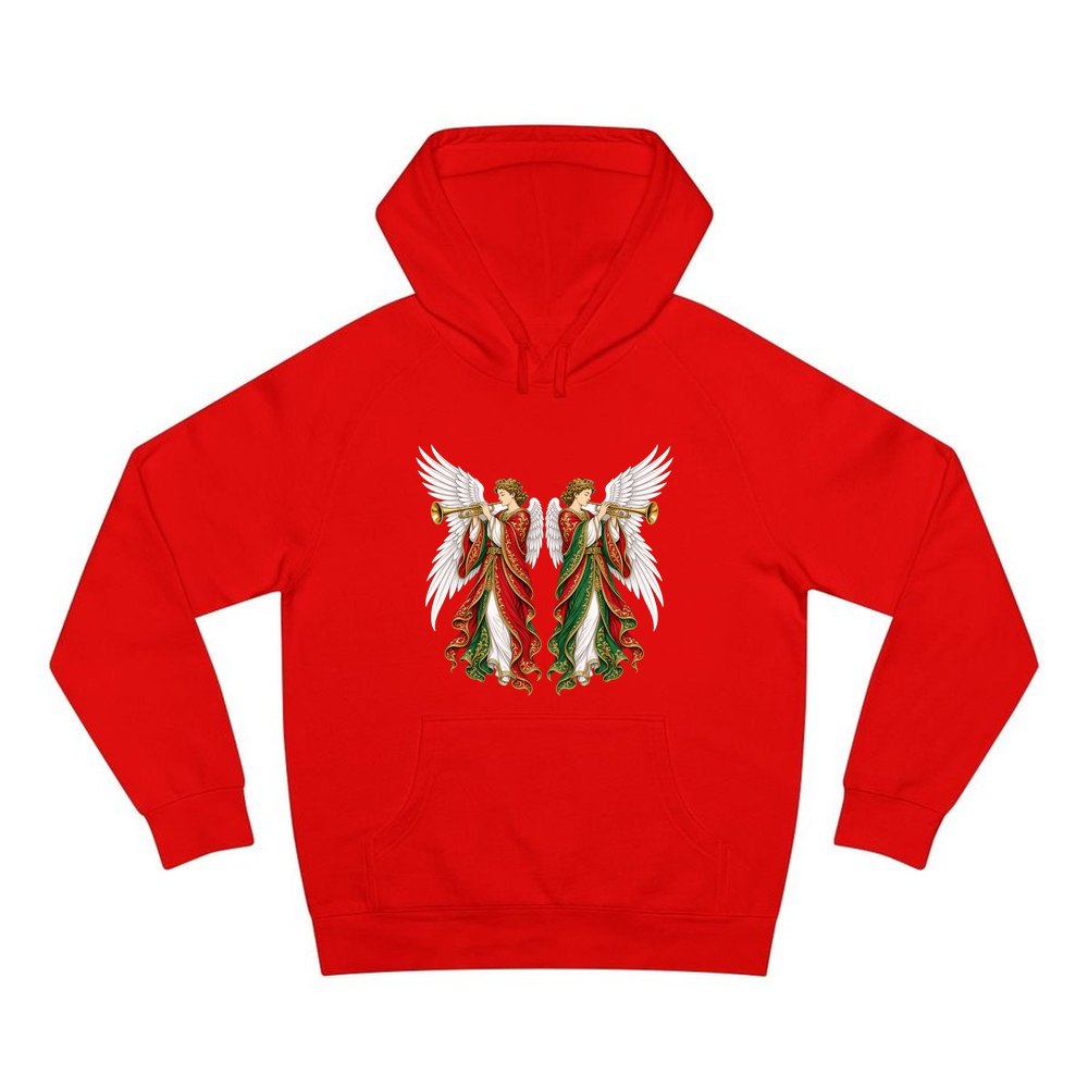 Angels With Golden Trumpets personalised Christmas hoodie in red