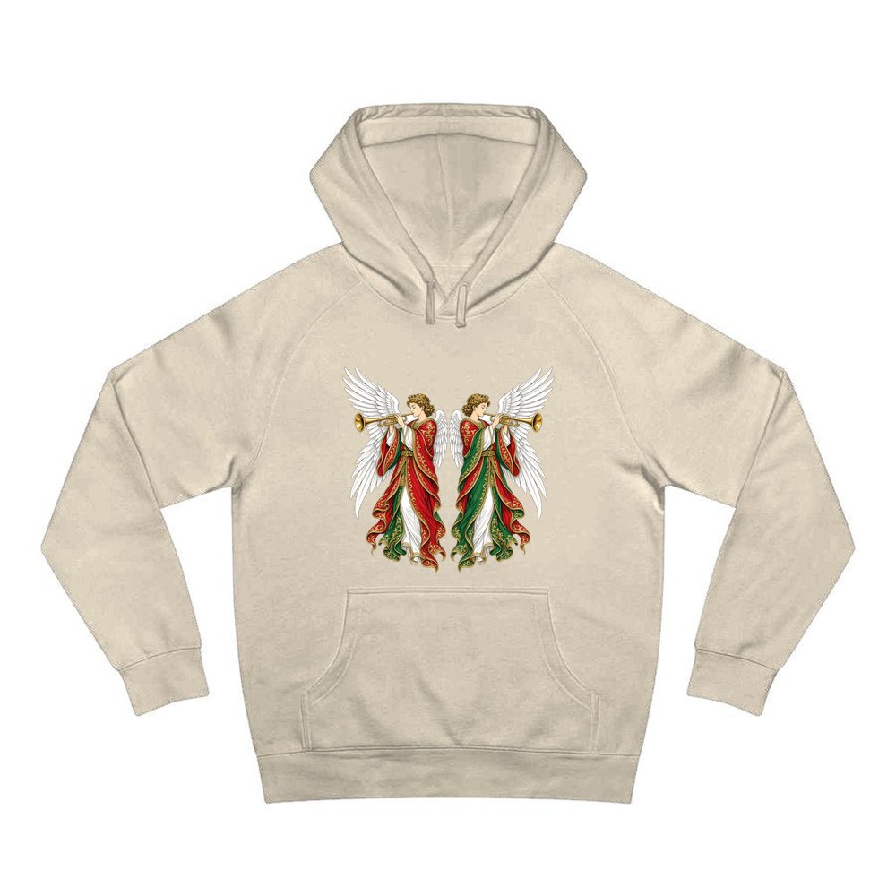 Angels With Golden Trumpets personalised Christmas hoodie in sand