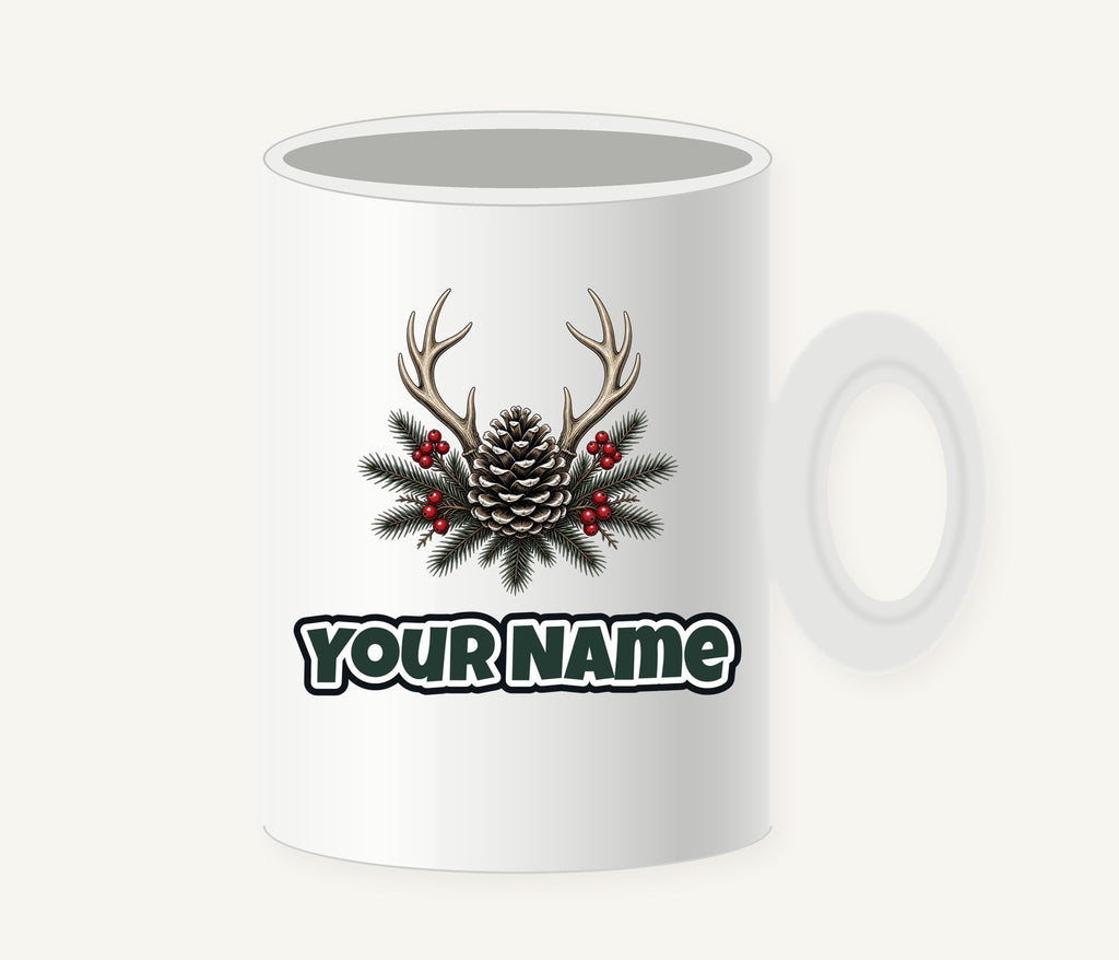 Antler and Pinecone Spray Personalised Christmas Mug