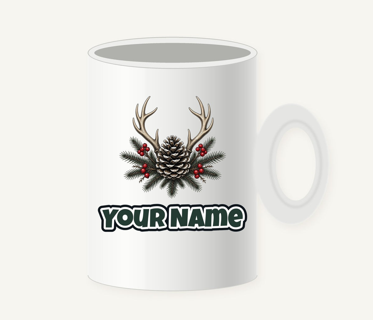Antler and Pinecone Spray Personalised Christmas Mug