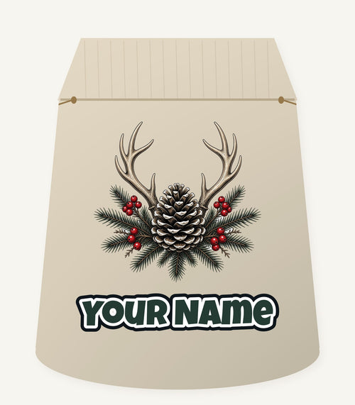 Antler and Pinecone Spray Personalised Santa Sack