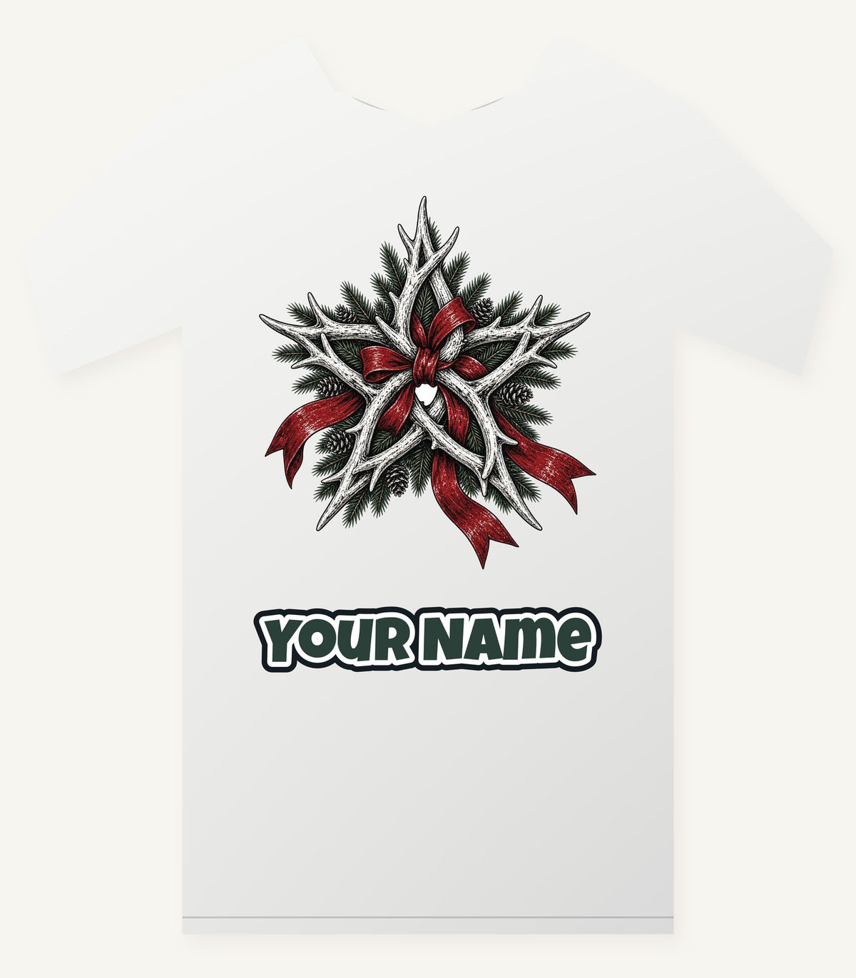 Antler Star With Ribbon Personalised Christmas T-Shirt and Hoodie