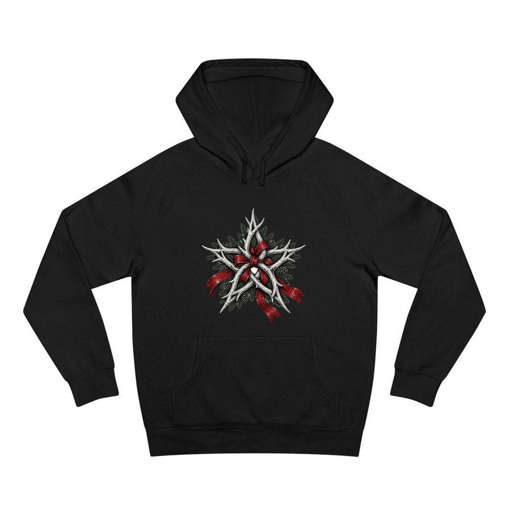 Antler Star With Ribbon personalised Christmas hoodie in black