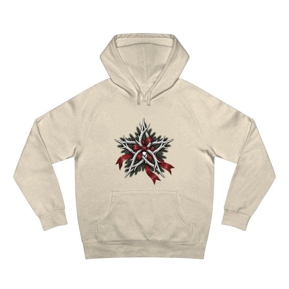Antler Star With Ribbon personalised Christmas hoodie in sand