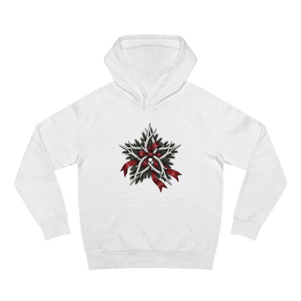 Antler Star With Ribbon personalised Christmas hoodie in white