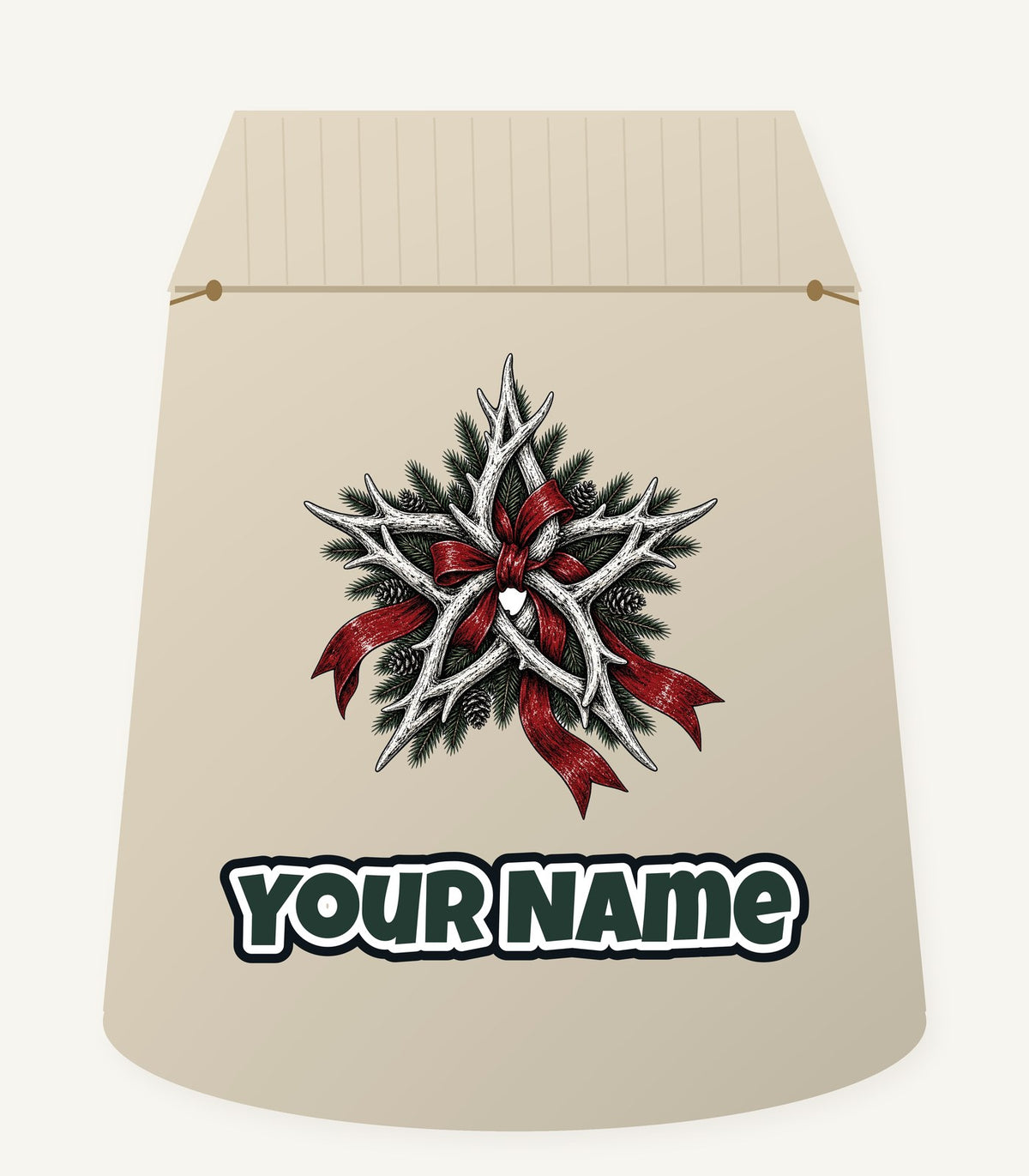 Antler Star With Ribbon Personalised Santa Sack
