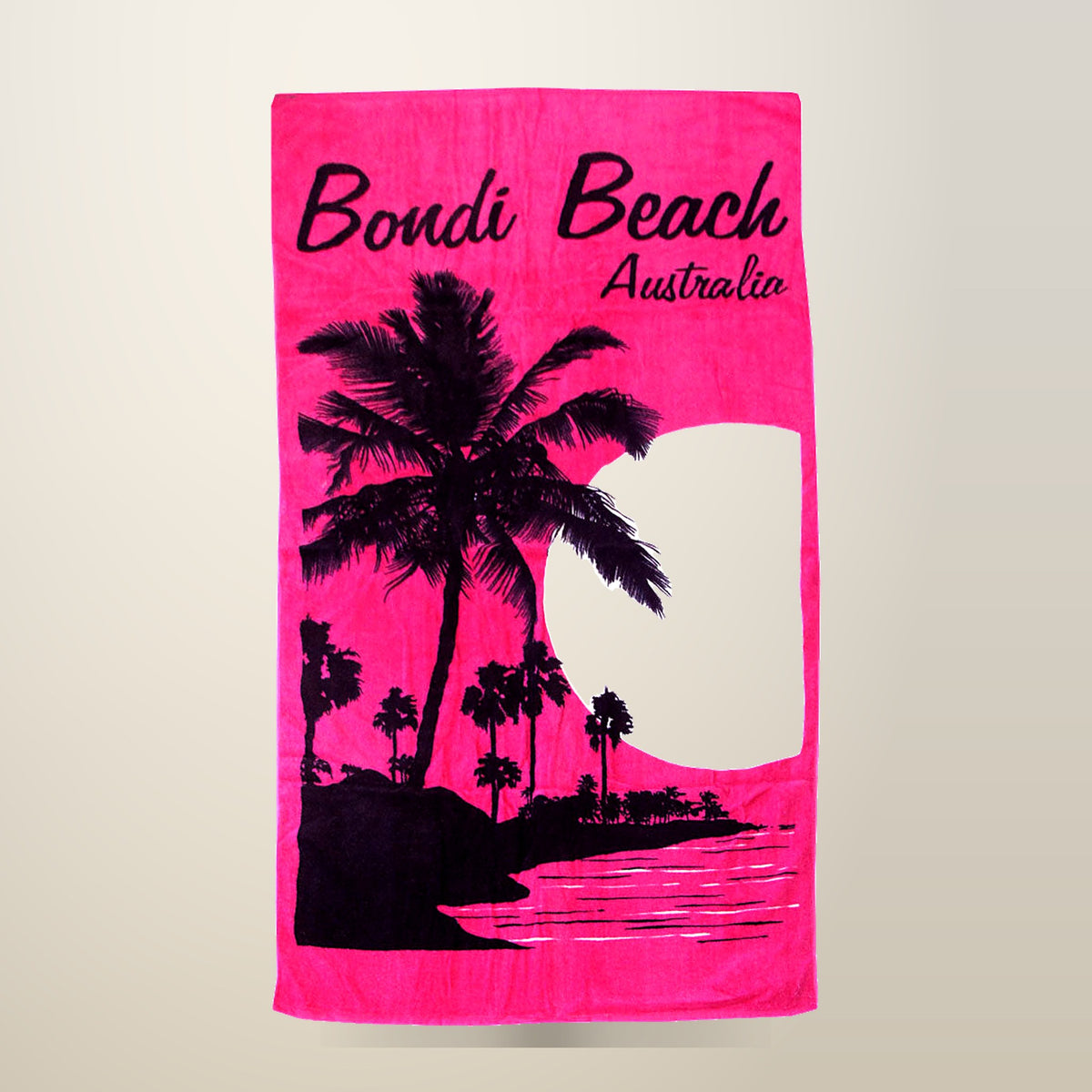 Aqua Blu Bondi Beach Towel, Pink, 80 x 150 cm, on a plain cream background