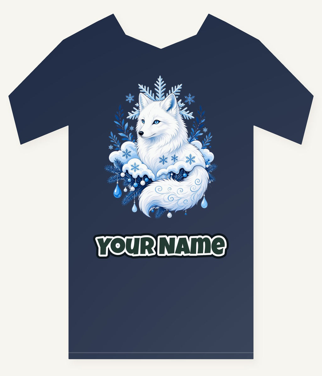 Arctic Fox in Snowflakes Personalised Kids Tee and Baby Bodysuit