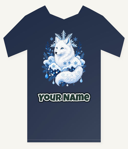 Arctic Fox in Snowflakes Personalised Kids Tee and Baby Bodysuit