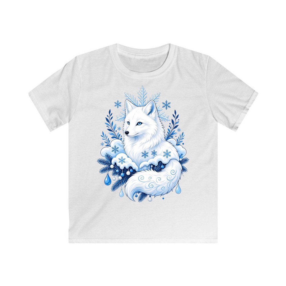 Arctic Fox in Snowflakes personalised kids Christmas tee in white