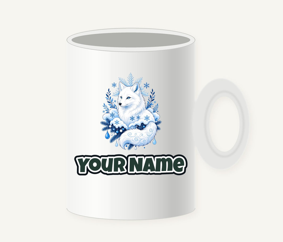 Arctic Fox in Snowflakes Personalised Christmas Mug