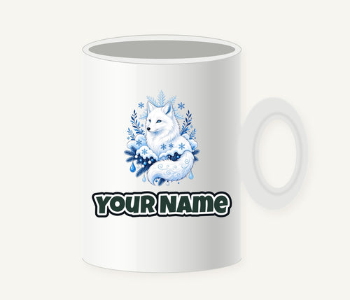 Arctic Fox in Snowflakes Personalised Christmas Mug