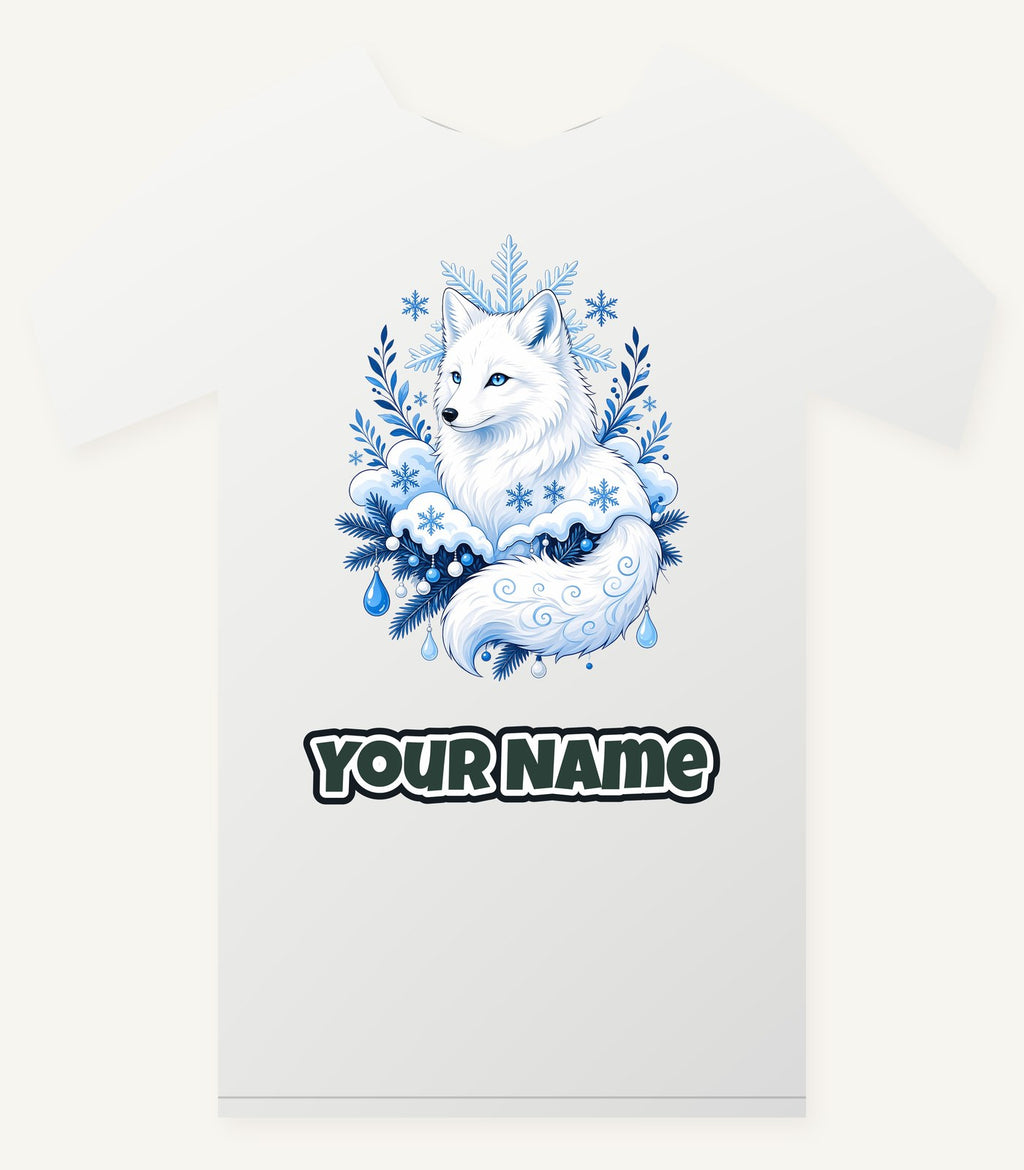 Arctic Fox in Snowflakes Personalised Christmas T-Shirt and Hoodie