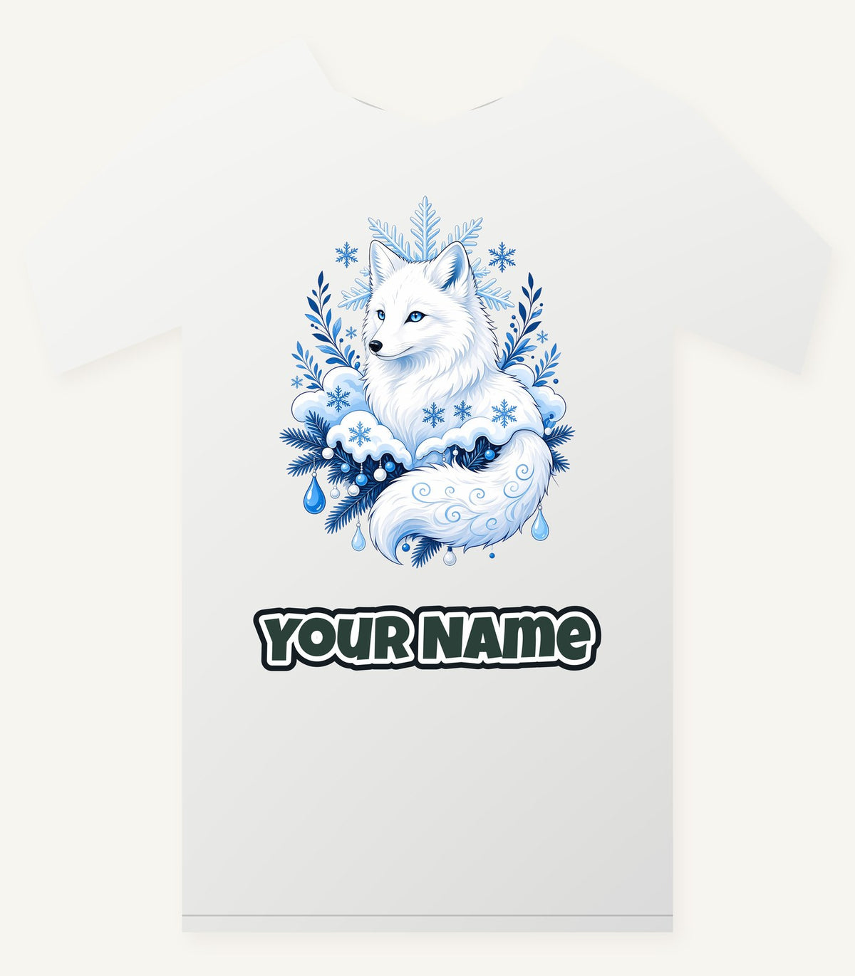 Arctic Fox in Snowflakes Personalised Christmas T-Shirt and Hoodie
