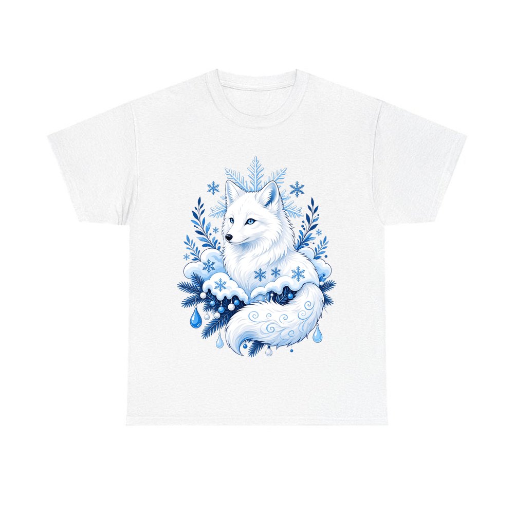 Arctic Fox in Snowflakes personalised Christmas T-shirt in white