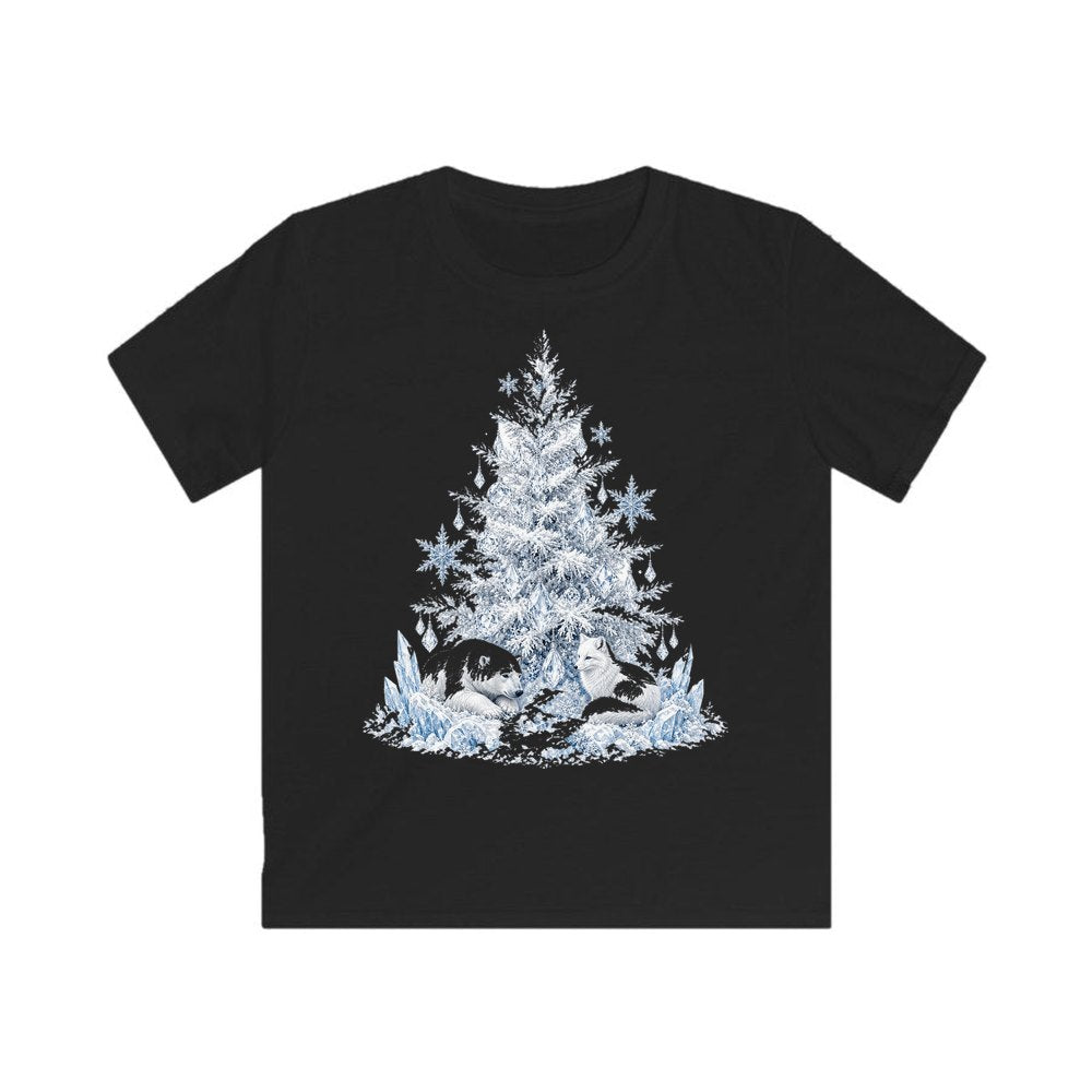 Arctic Snow Tree with Polar Bears personalised kids Christmas tee in black