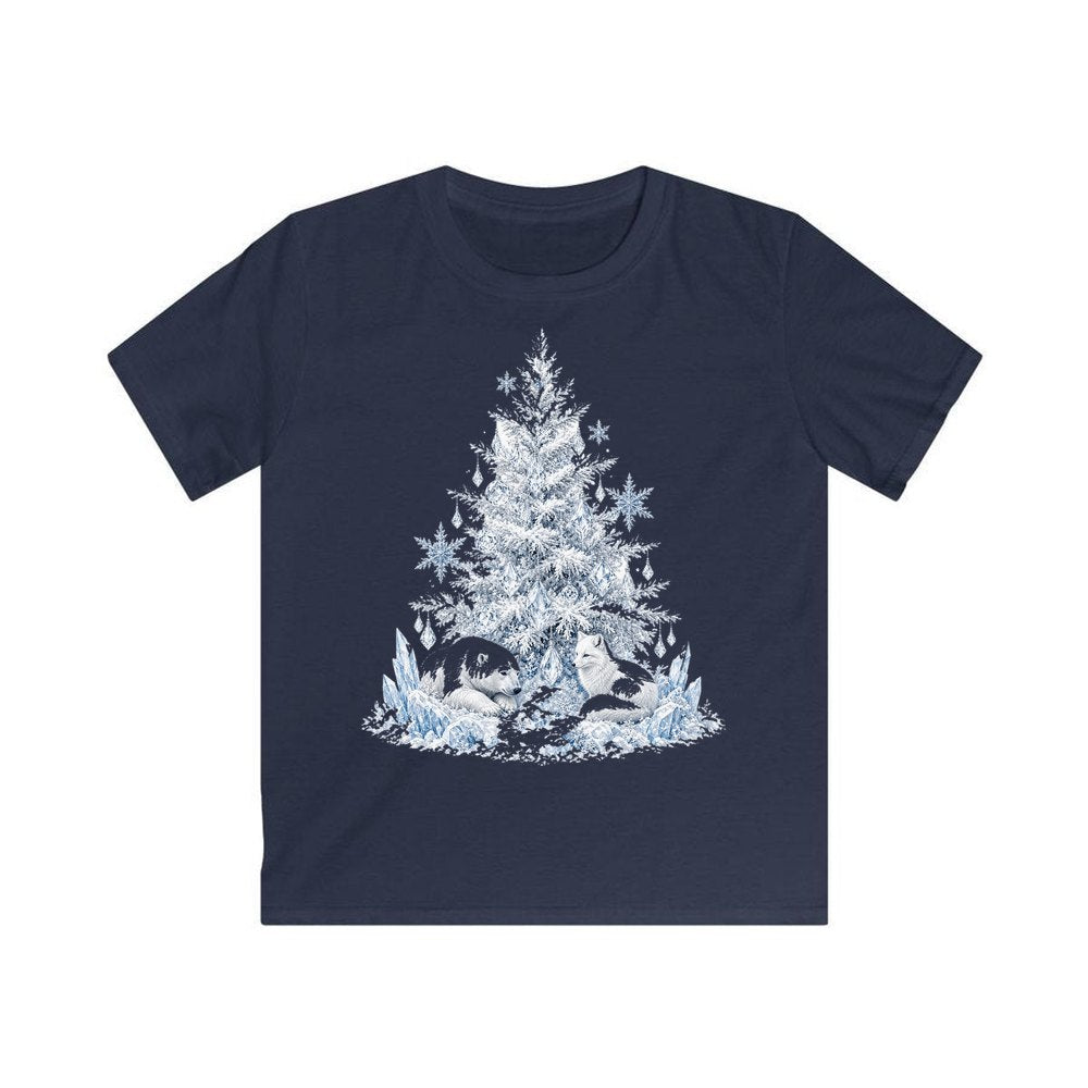 Arctic Snow Tree with Polar Bears personalised kids Christmas tee in navy