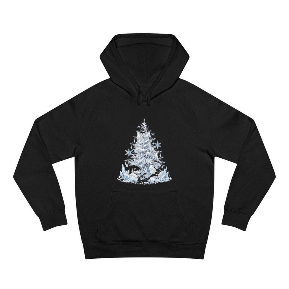 Arctic Snow Tree with Polar Bears personalised Christmas hoodie in black