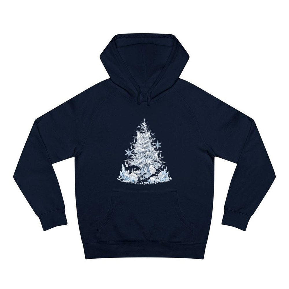 Arctic Snow Tree with Polar Bears personalised Christmas hoodie in navy