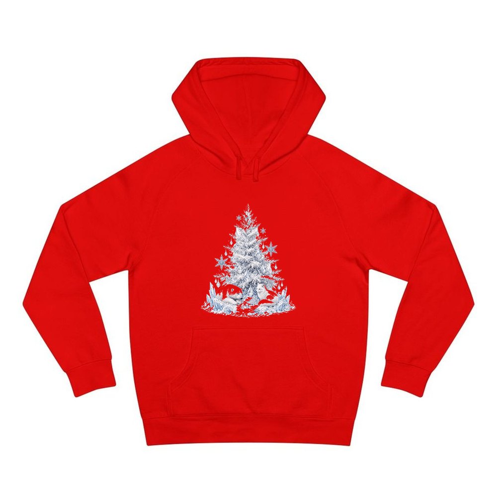 Arctic Snow Tree with Polar Bears personalised Christmas hoodie in red