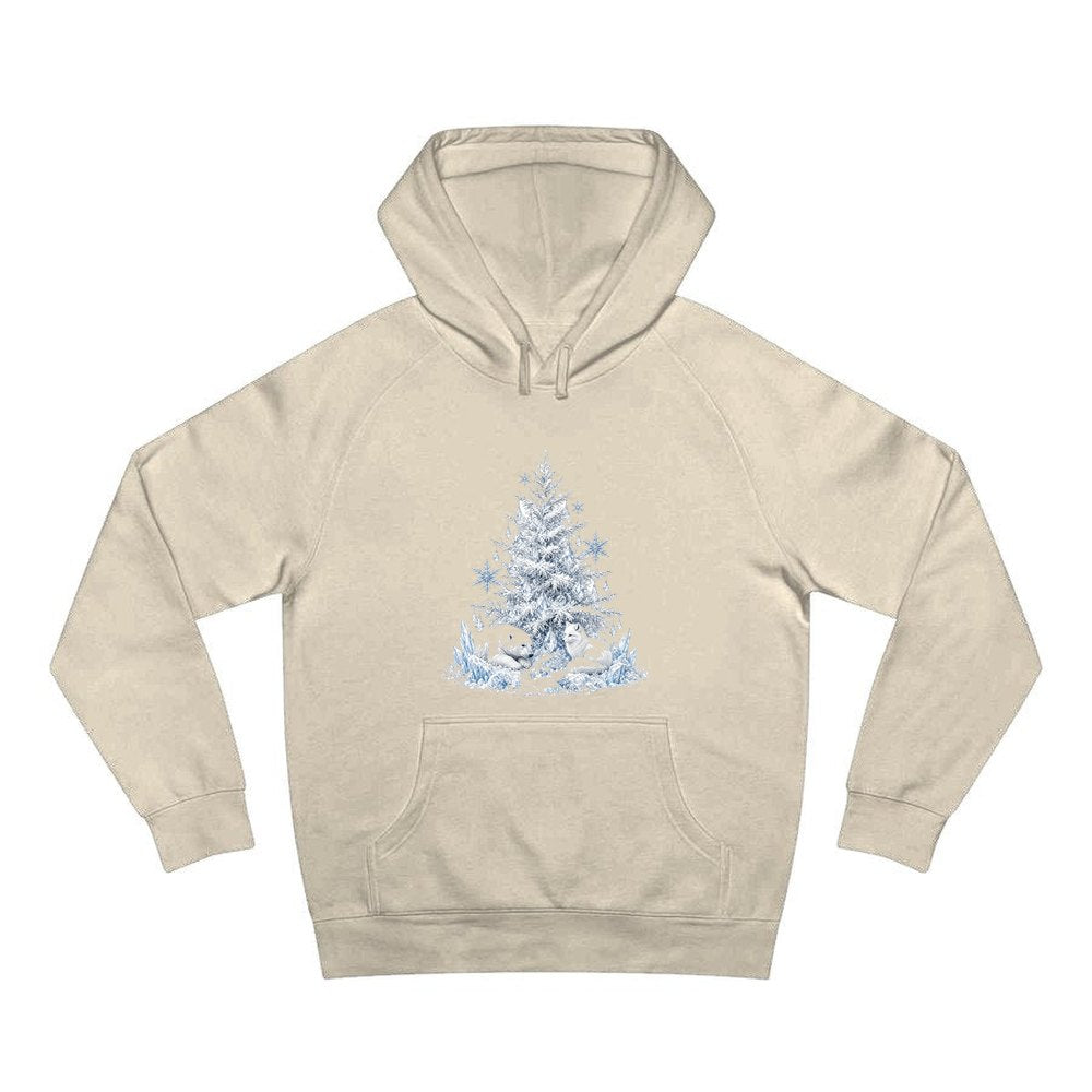 Arctic Snow Tree with Polar Bears personalised Christmas hoodie in sand