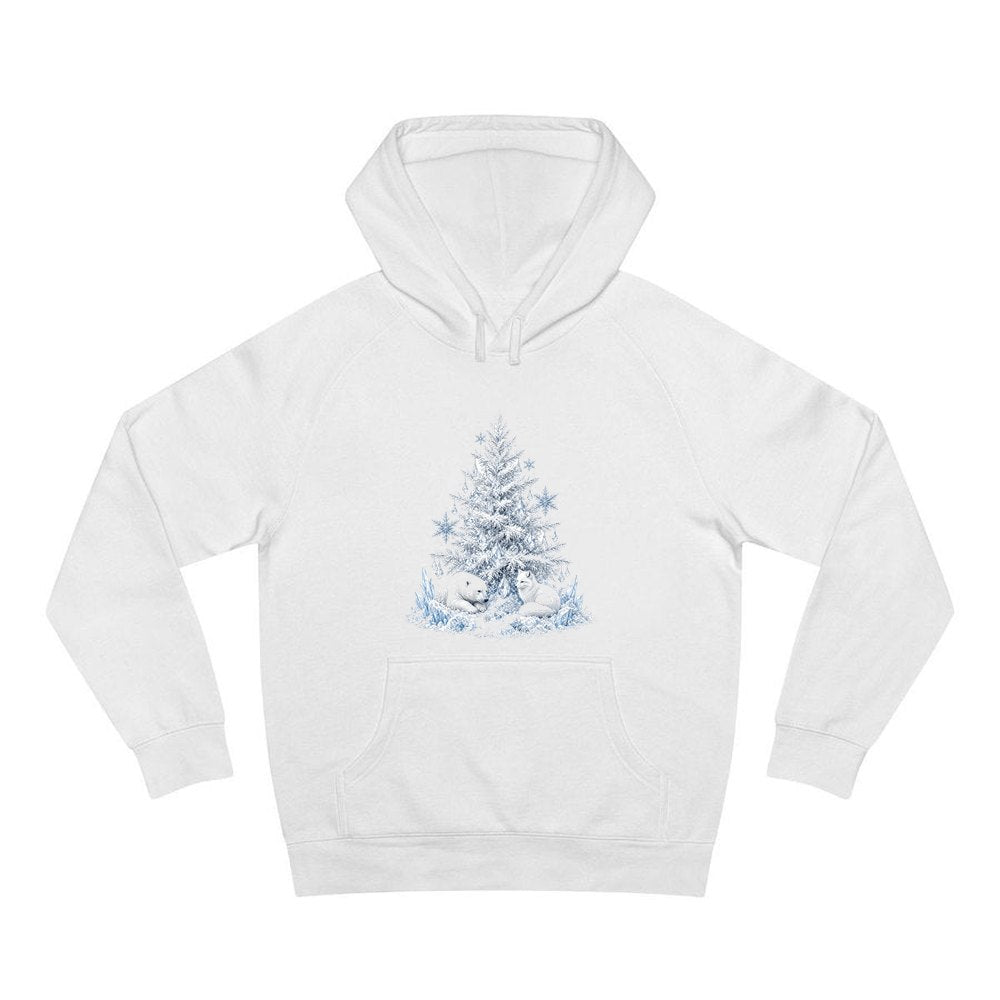 Arctic Snow Tree with Polar Bears personalised Christmas hoodie in white