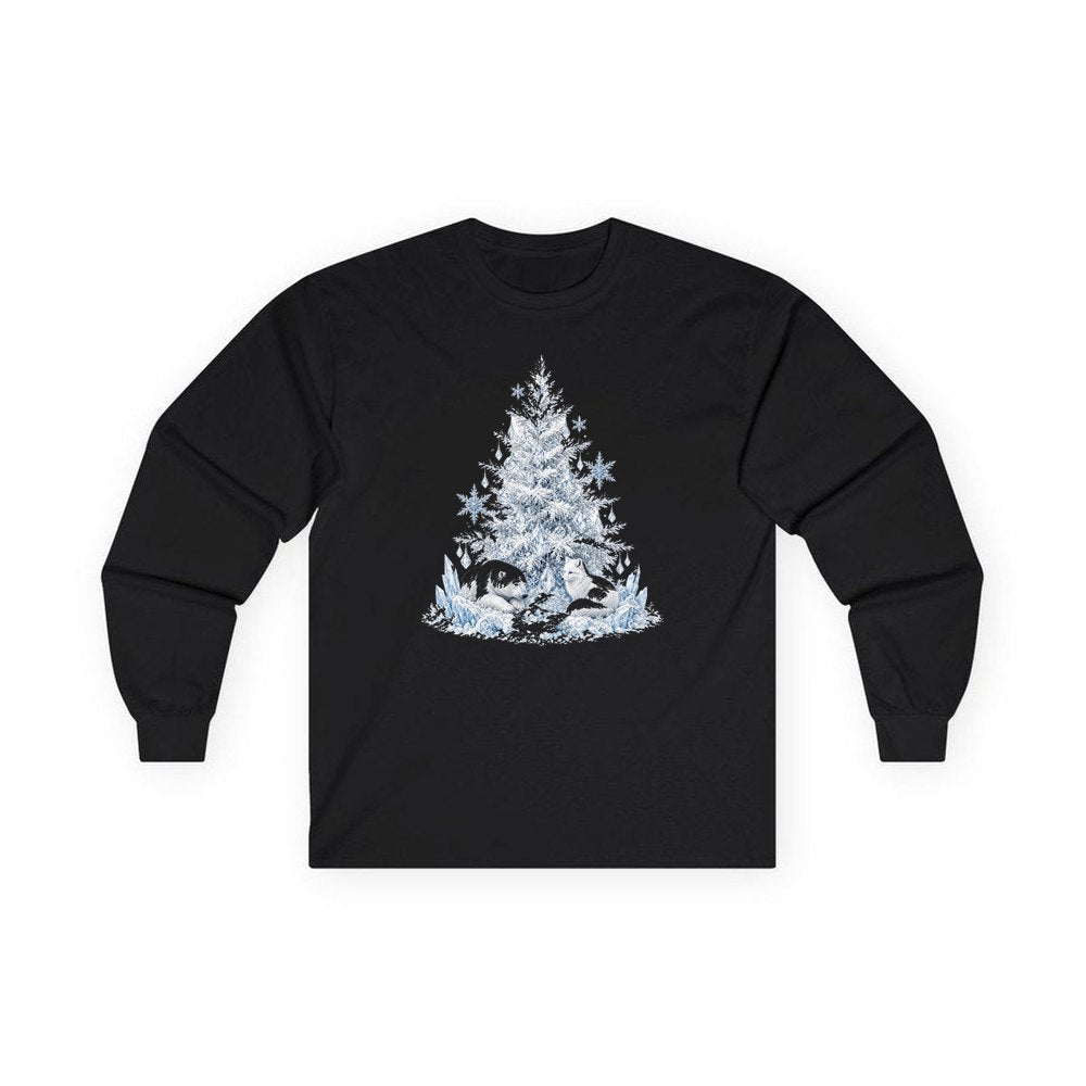 Arctic Snow Tree with Polar Bears personalised long sleeve Christmas T-shirt in black