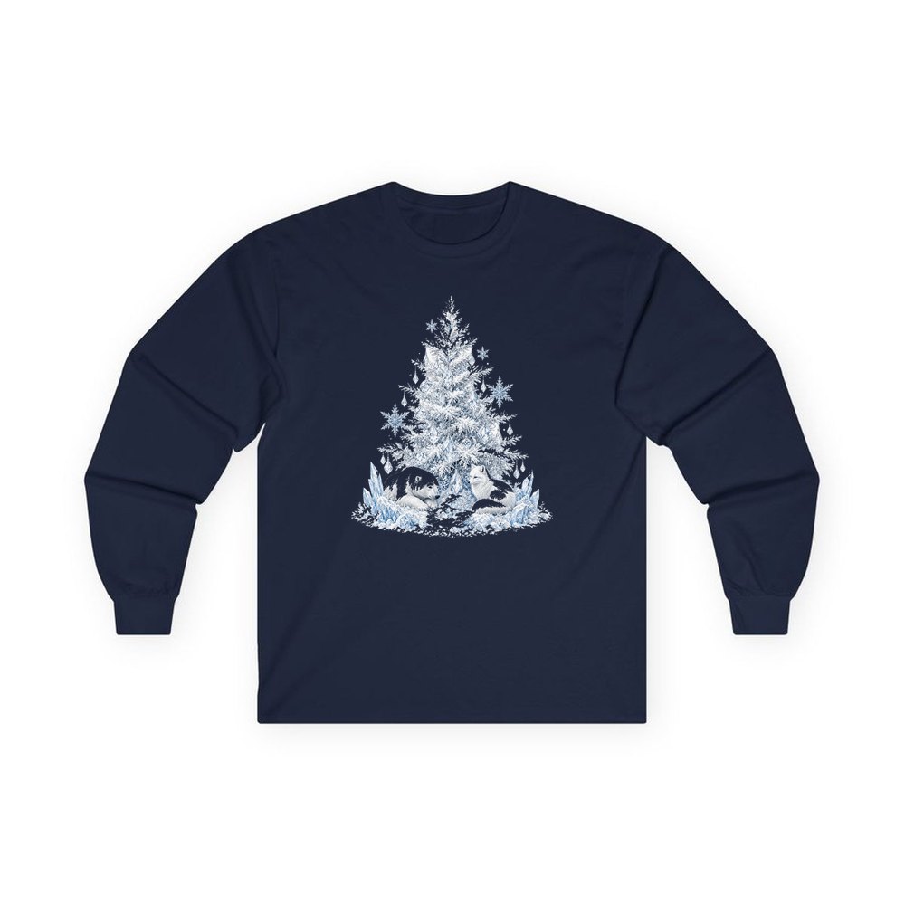 Arctic Snow Tree with Polar Bears personalised long sleeve Christmas T-shirt in navy