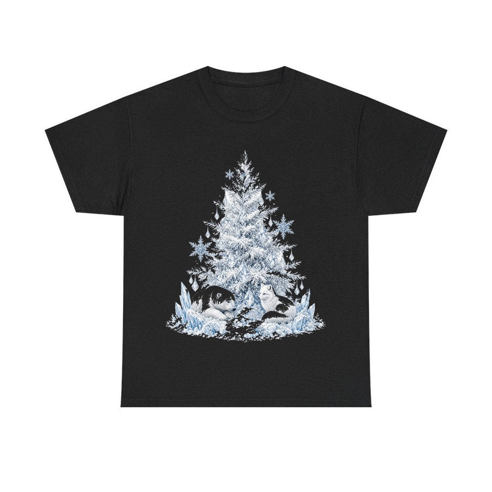 Arctic Snow Tree with Polar Bears personalised Christmas T-shirt in black
