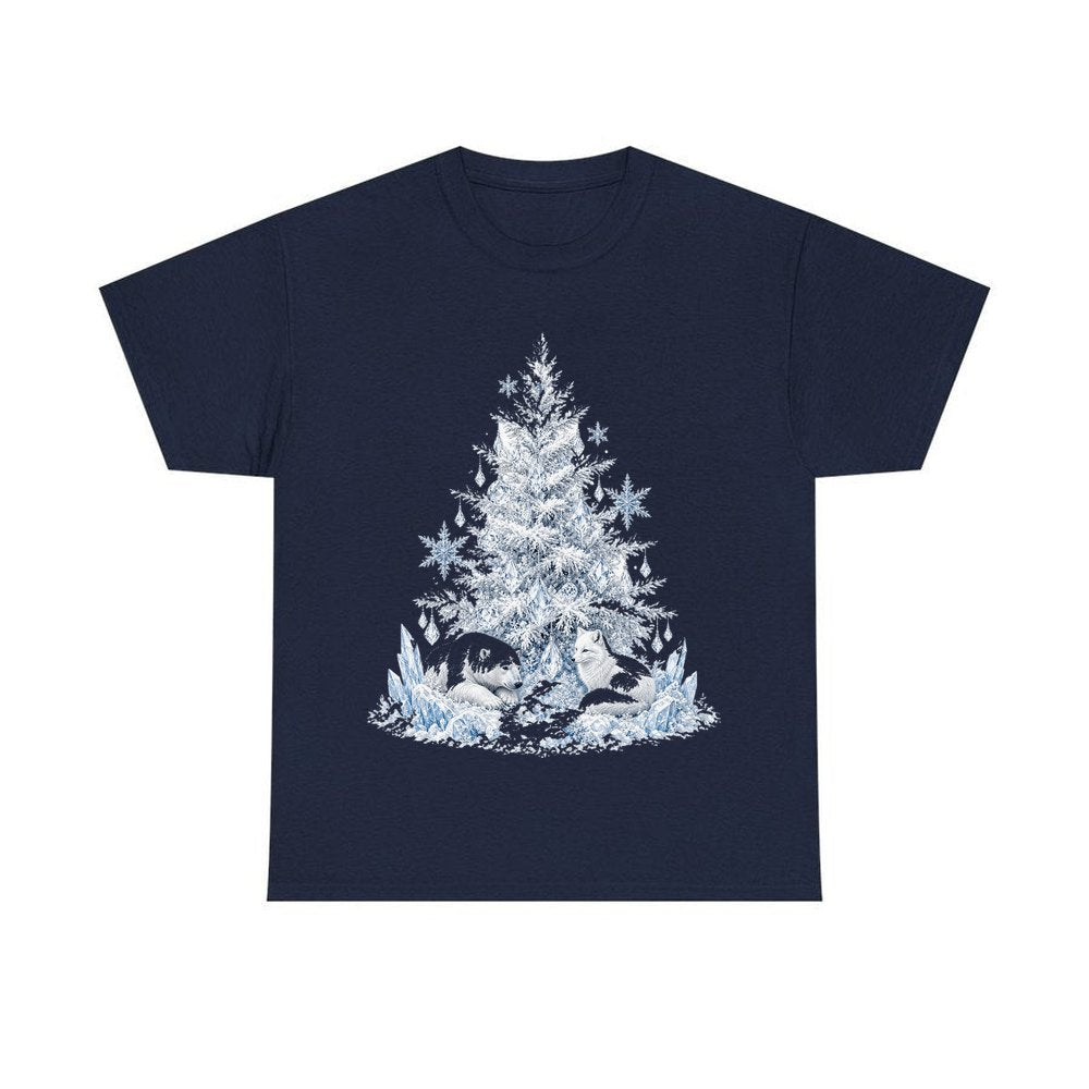 Arctic Snow Tree with Polar Bears personalised Christmas T-shirt in navy