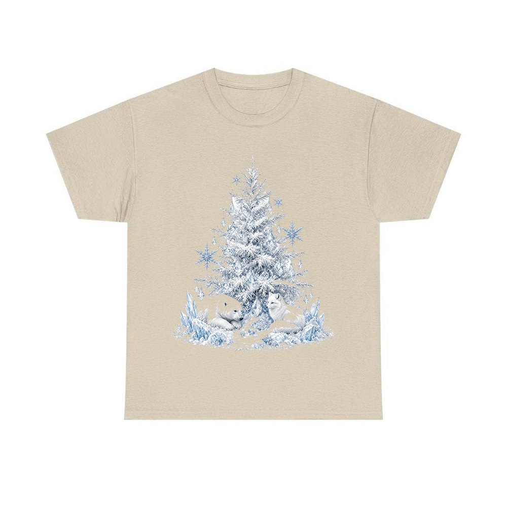 Arctic Snow Tree with Polar Bears personalised Christmas T-shirt in sand