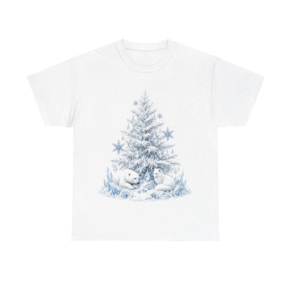 Arctic Snow Tree with Polar Bears personalised Christmas T-shirt in white