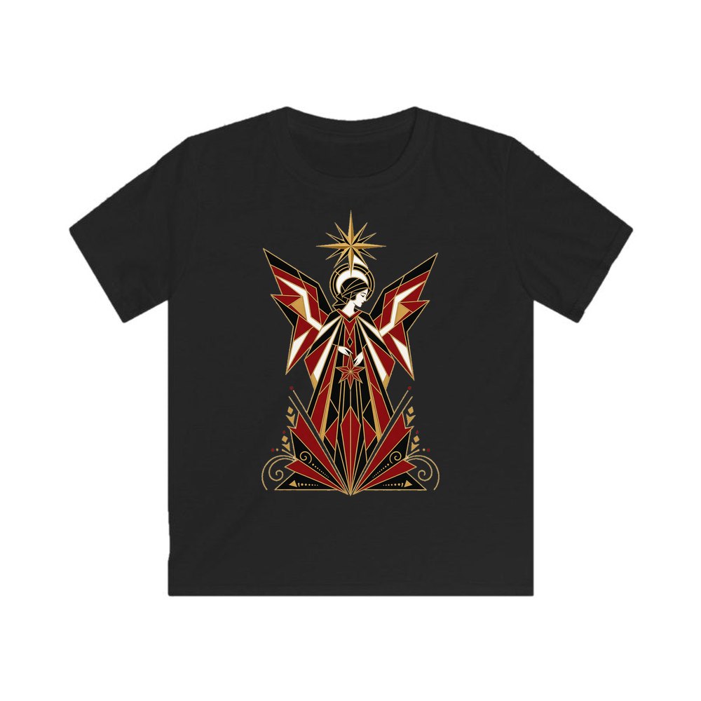 Art Deco Christmas Angel personalised kids Christmas tee in black