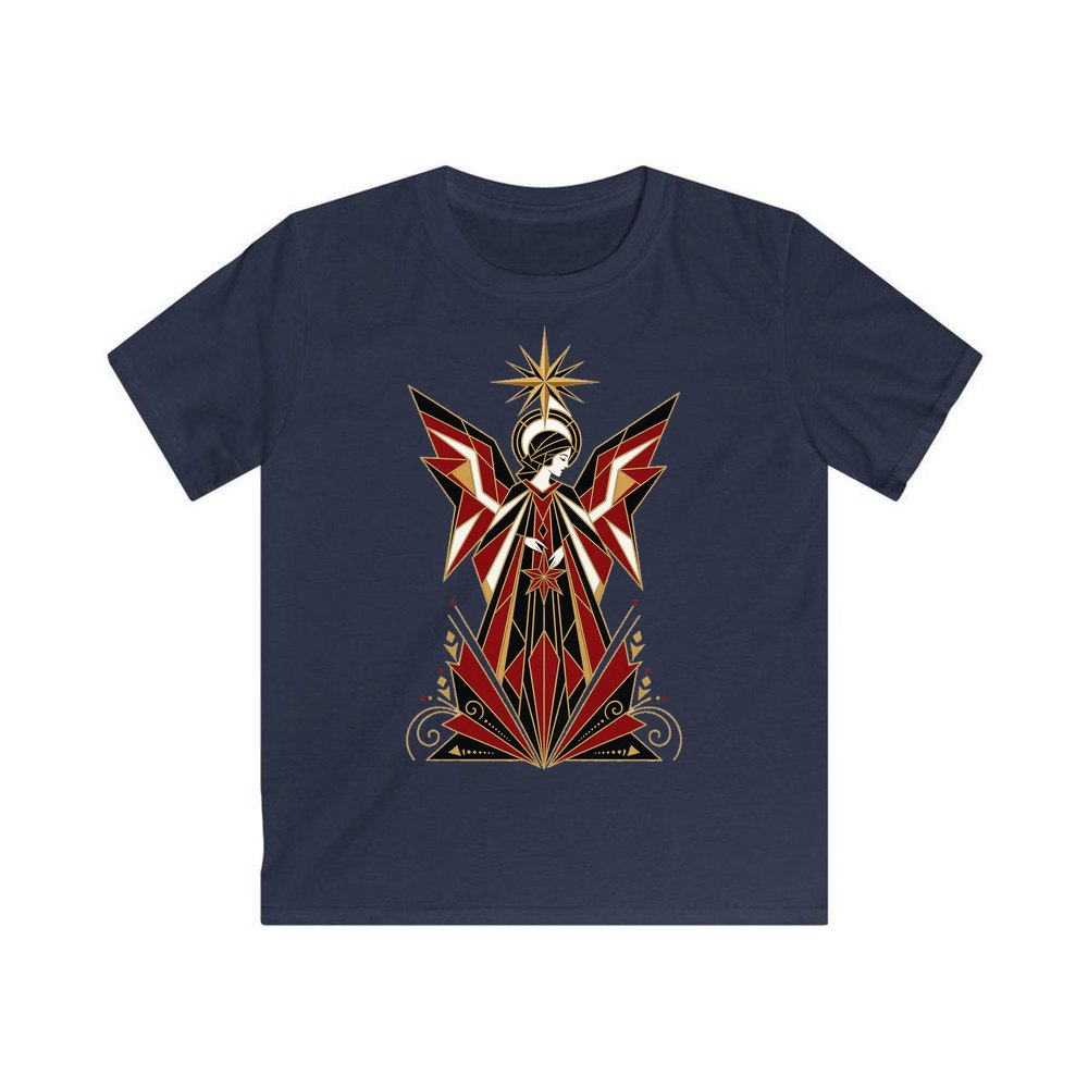 Art Deco Christmas Angel personalised kids Christmas tee in navy
