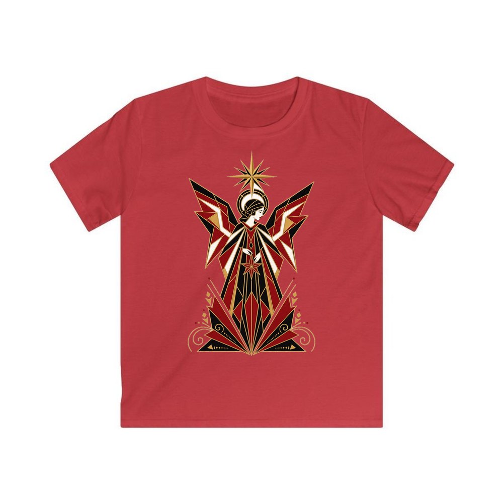 Art Deco Christmas Angel personalised kids Christmas tee in red