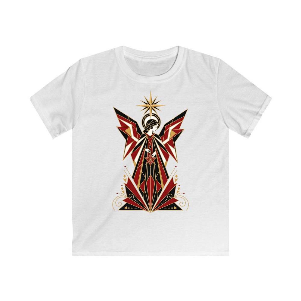 Art Deco Christmas Angel personalised kids Christmas tee in white