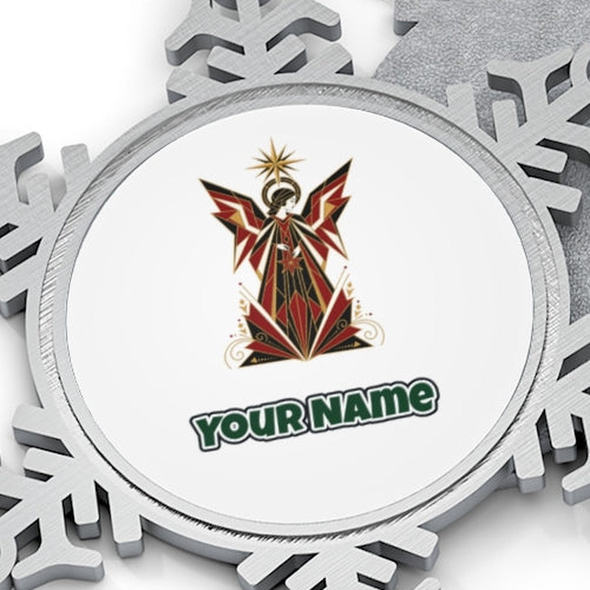 Art Deco Christmas Angel Personalised Pewter Christmas Ornament