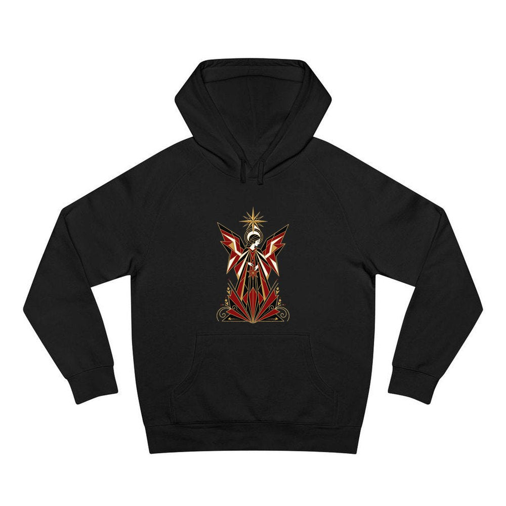 Art Deco Christmas Angel personalised Christmas hoodie in black