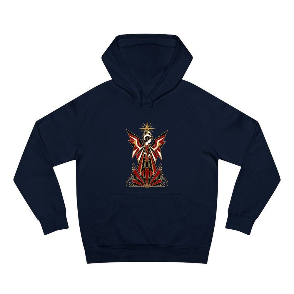 Art Deco Christmas Angel personalised Christmas hoodie in navy